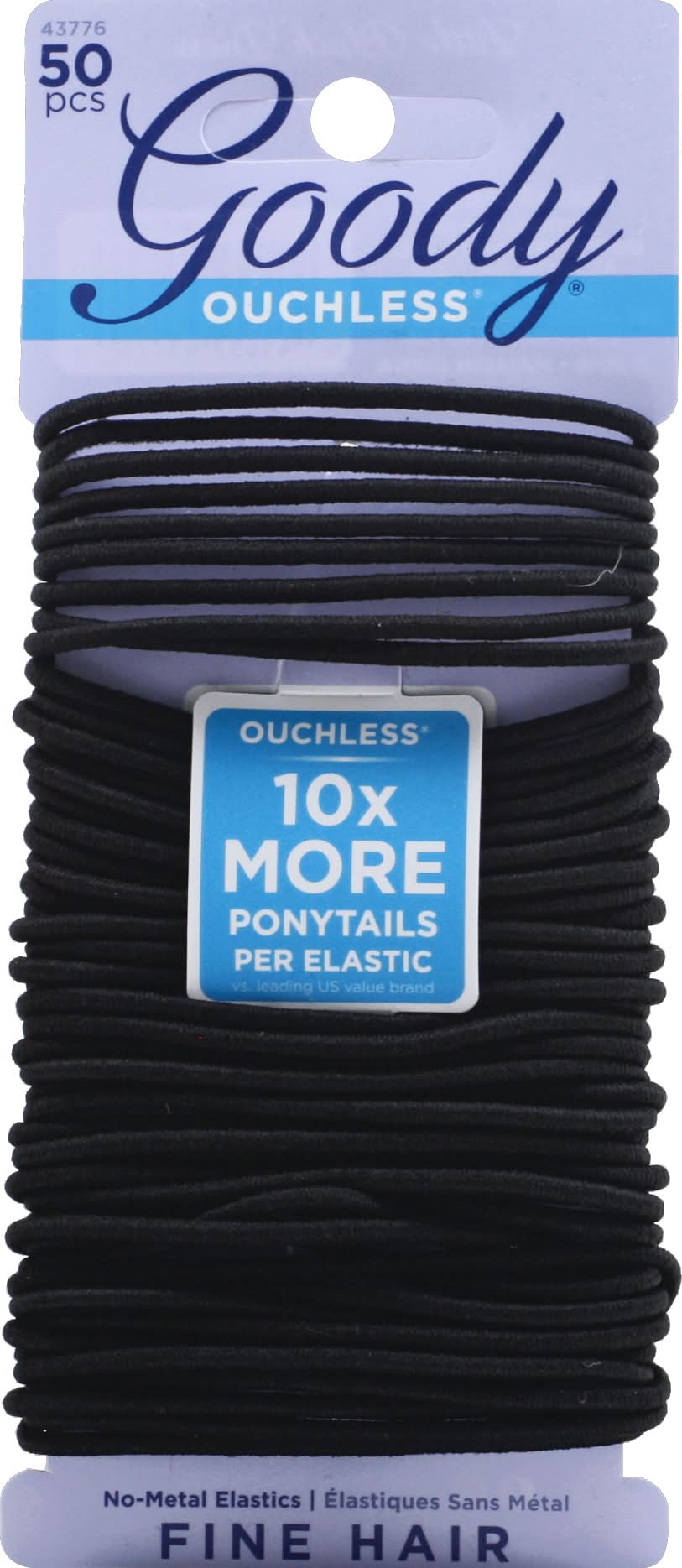 Goody Ouchless Fine Hair Black No-Metal Elastics (0.8 oz, 50 ct)