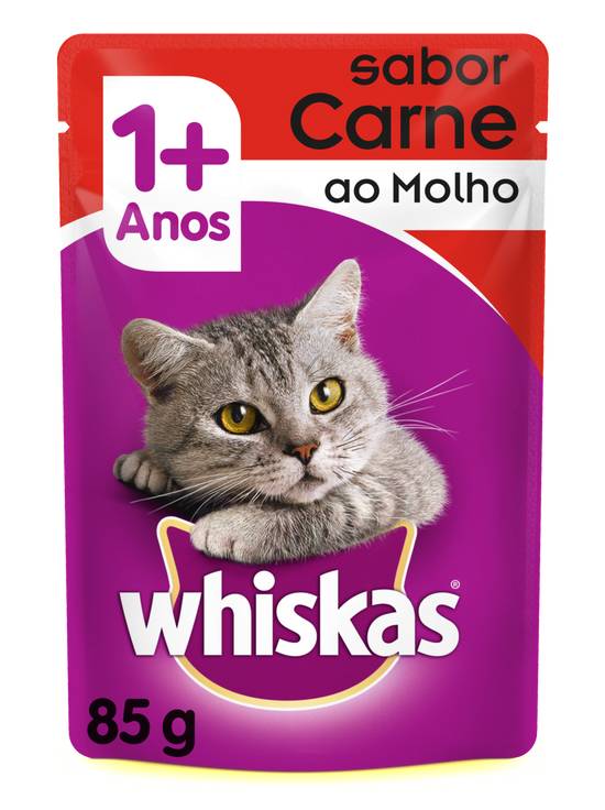 Whiskas ração úmida sabor carne ao molho para gatos adultos 1+ (85 g)