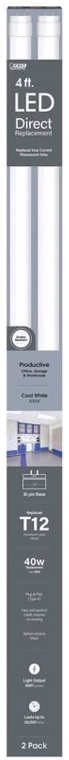 Feit Plug & Play T12 Cool White 48 In. G13 (Medium Bi-Pin) Linear Led Bulb 40 Watt Equivalence 2 Pk