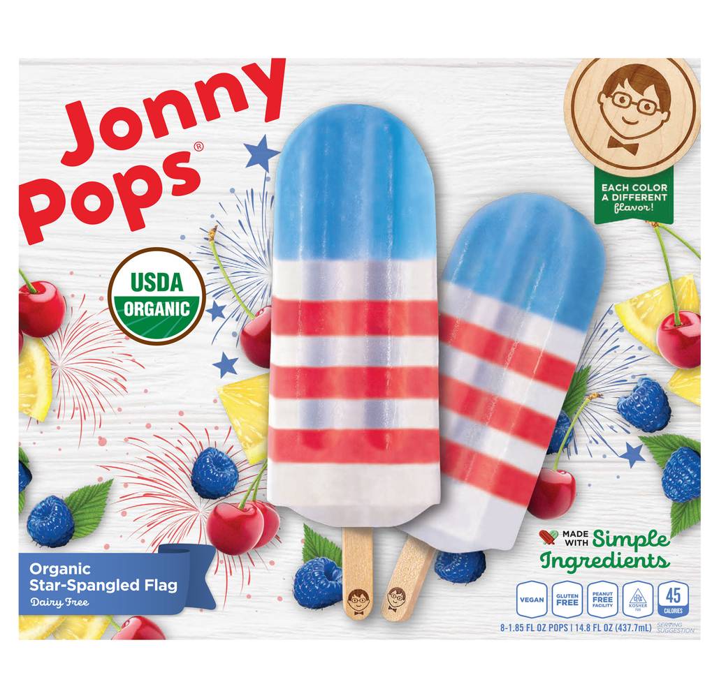 JonnyPops Organic Star Spangled Flag Water Pop (1.85 fl oz, 8 ct)