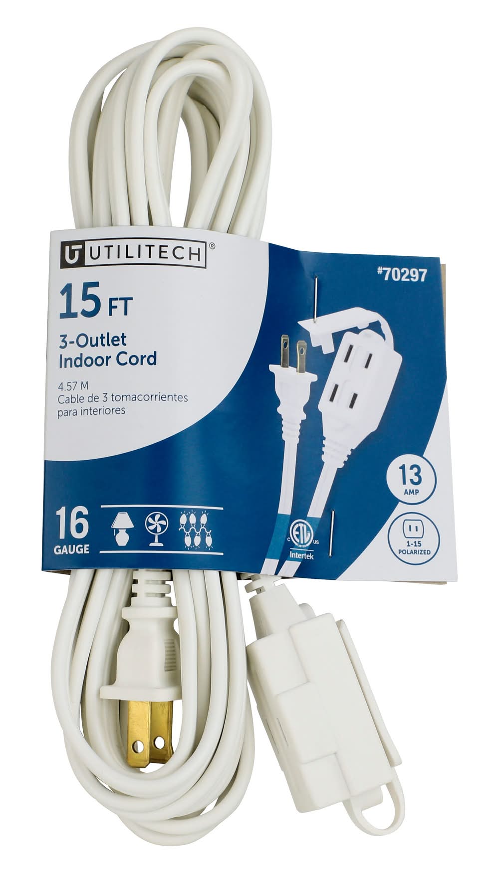 Utilitech 15-ft 16 / 2.0 Light Duty 2.0 Prong White Indoor Extension Power Cord