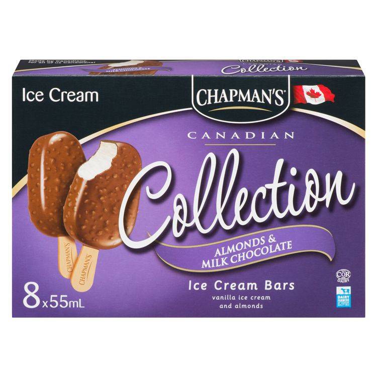 Chapman's Canadian Collection Ice Cream Bars, Vanilla-Almonds (8 x 55 ml)
