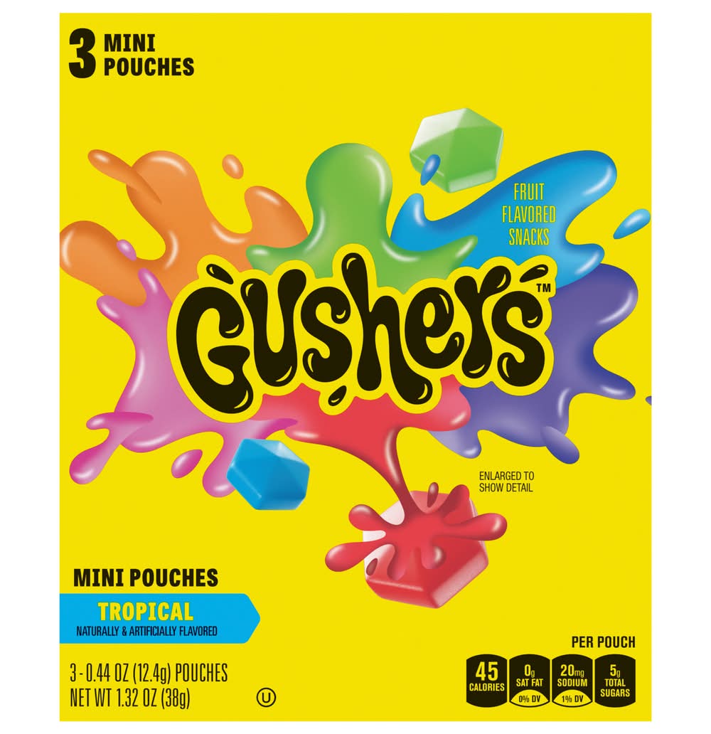 Gushers Mini Pouches Snacks, Tropical Fruit (1.32 oz, 3 ct)