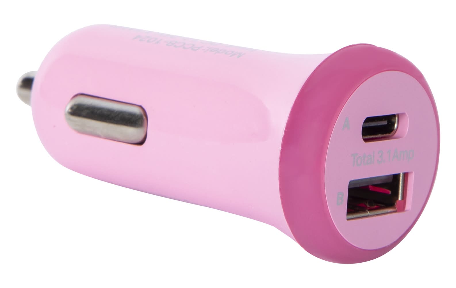 15W LED USB-C & USB-A Dual Car Charger Pink