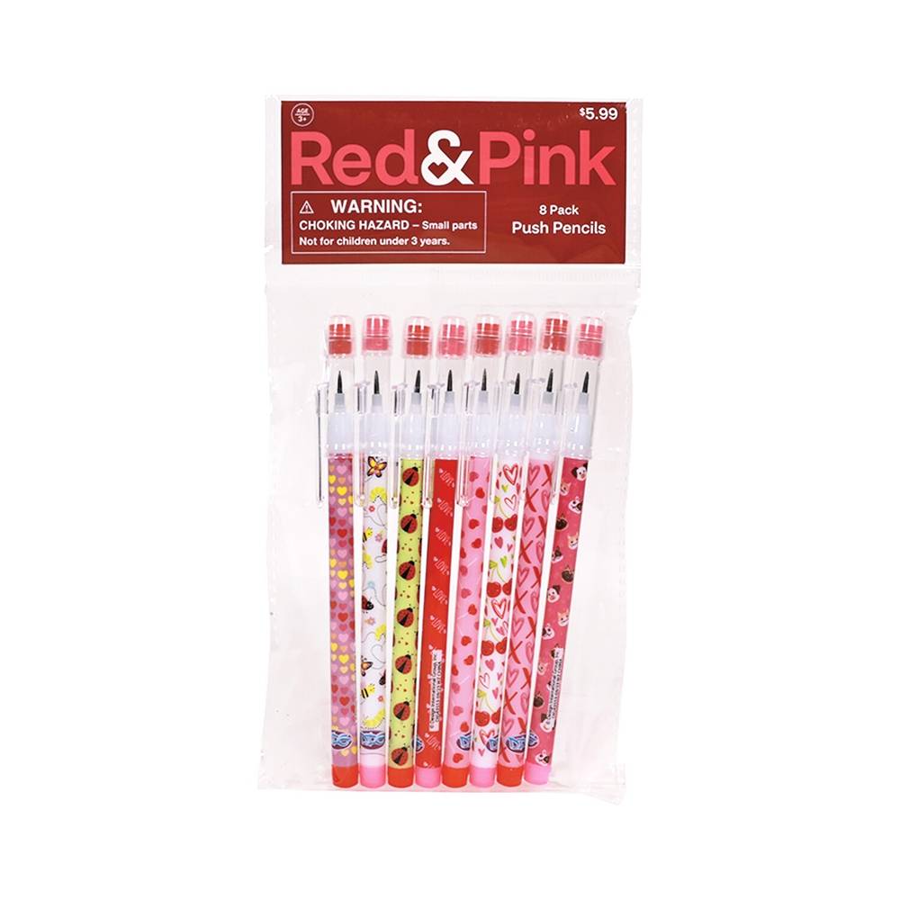 Red & Pink Push Pencils, 8pk