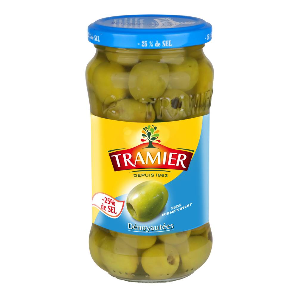 Tramier - Olives vertes de variété manzanilla 25% de sel sans conservateur bocal en verre (335g)