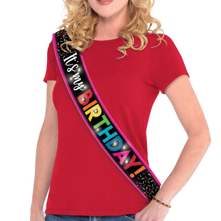 Party City Light-Up Multicolor Confetti It's My Birthday Fabric Sash (multi)