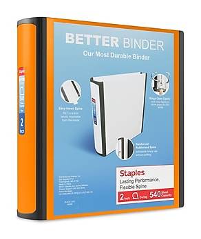 Staples 2 3-Ring Better Binder, D-Ring, Bright Orange (ST55874-CC)