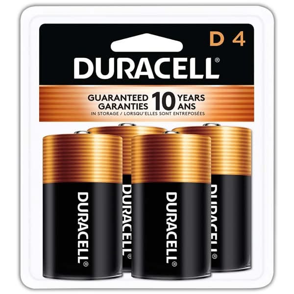 Duracell Coppertop D Alkaline Batteries, Pack Of 4