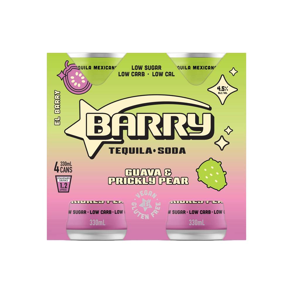 Barry Guava Prickly Pear Tequila & Soda Can 330mL X 4 pack