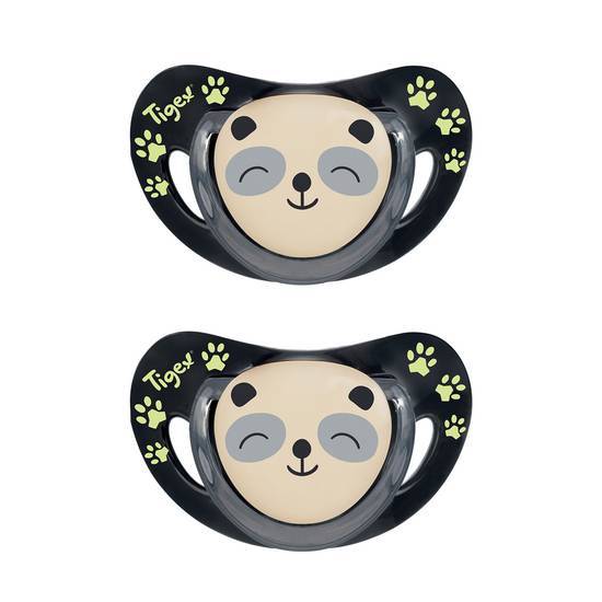 2 sucettes tigex smart night  silicone taille 6-18m panda phospho