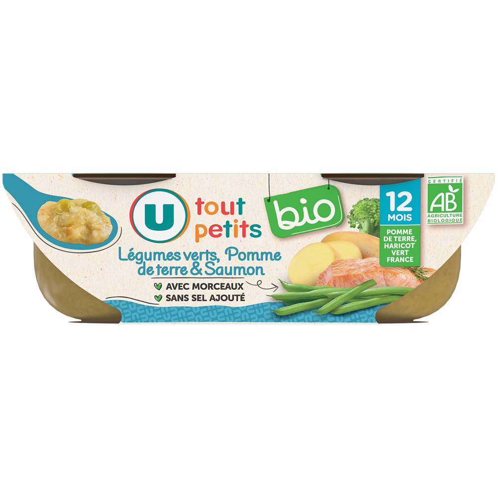 U Tout Petits Bio - Plats pour bébé bols légumes verts saumon (dès 12 mois)