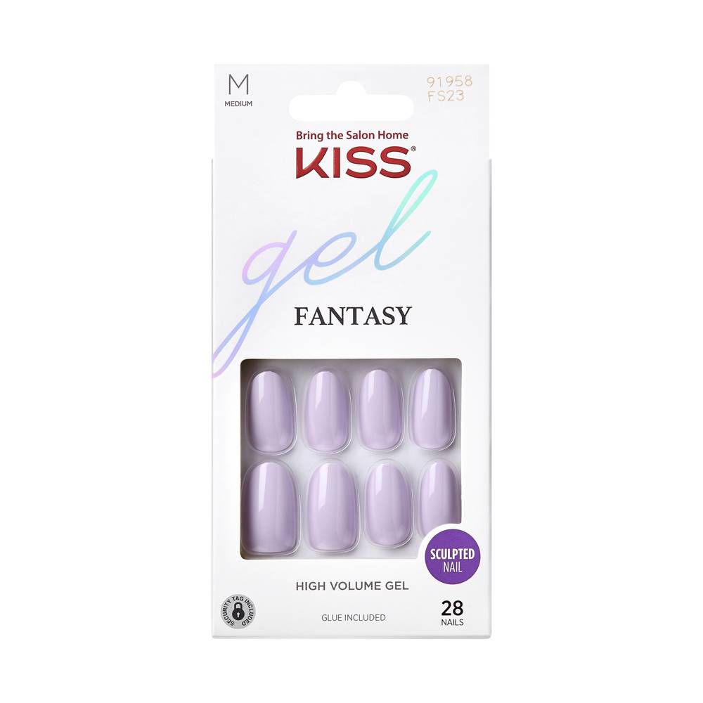Kiss Gel Fantasy Sculpted Press-On Nails - Light Purple, Medium Length, Oval Shape, 28 ct