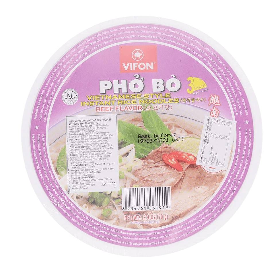 Vifon Vietnamese Style Beef Flavour Instant Pho Bowl Rice Noodles (70g)