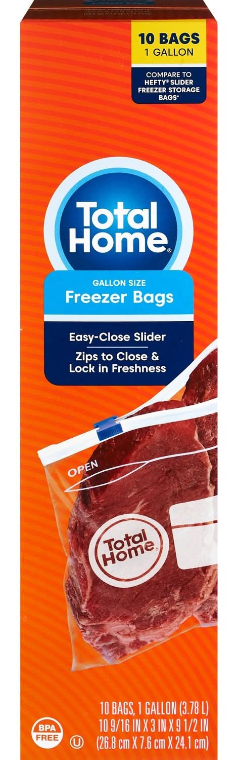 Total Home Gallon Freezer Bags With Easy-Close Slider, 10 Ct