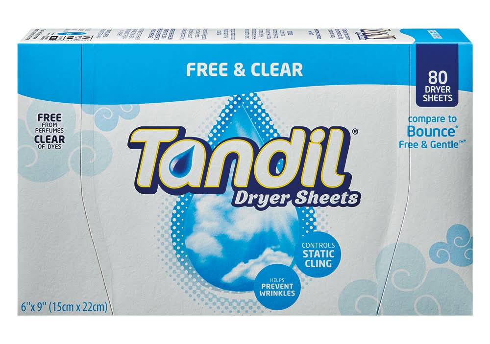 Tandil Free & Clear Fabric Softener Sheets, 6x9 in (80 ct)