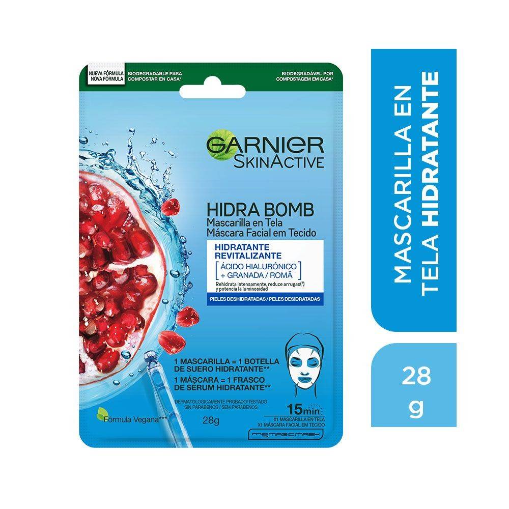 Garnier · Skin active mascarilla facial en tela hidra bomb con ácido hialurónico (28 g)