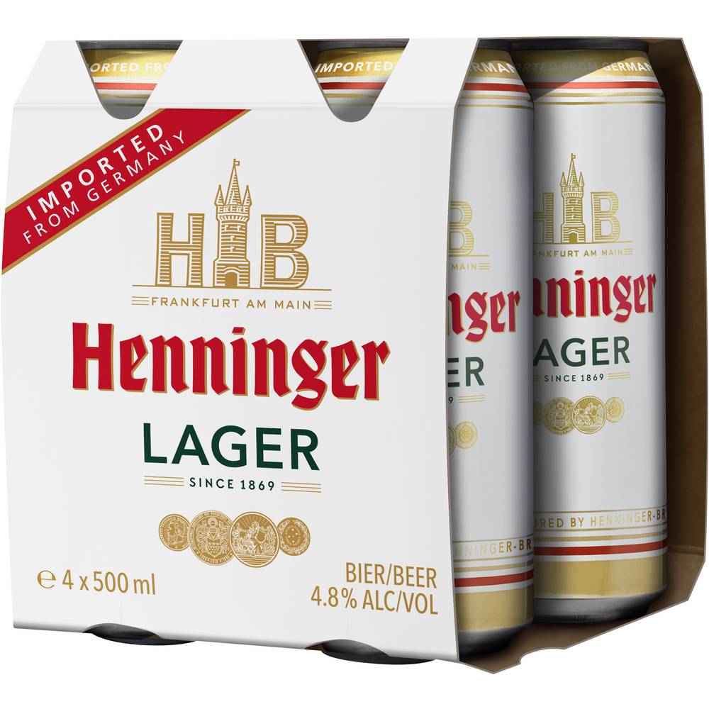 Henninger Lager Can 500mL x Pack 4