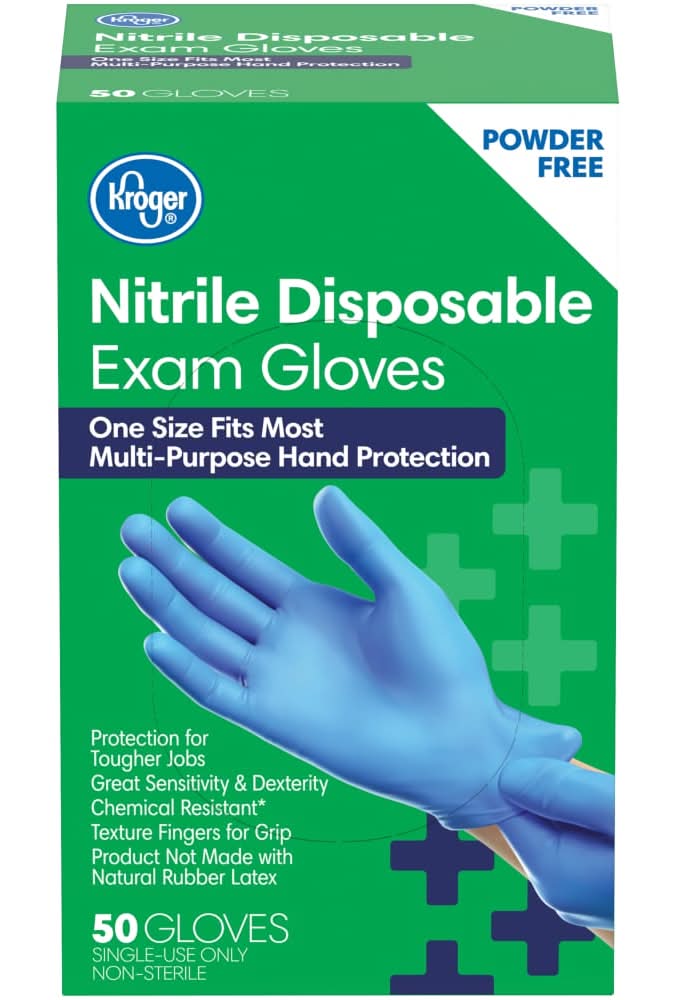 Kroger Powder Free Nitrile Disposable Exam Gloves, OSFM (50 ct)