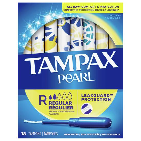 Tampax Pearl Leakguard Regular Absorbency Unscented Tampons (18 ct)