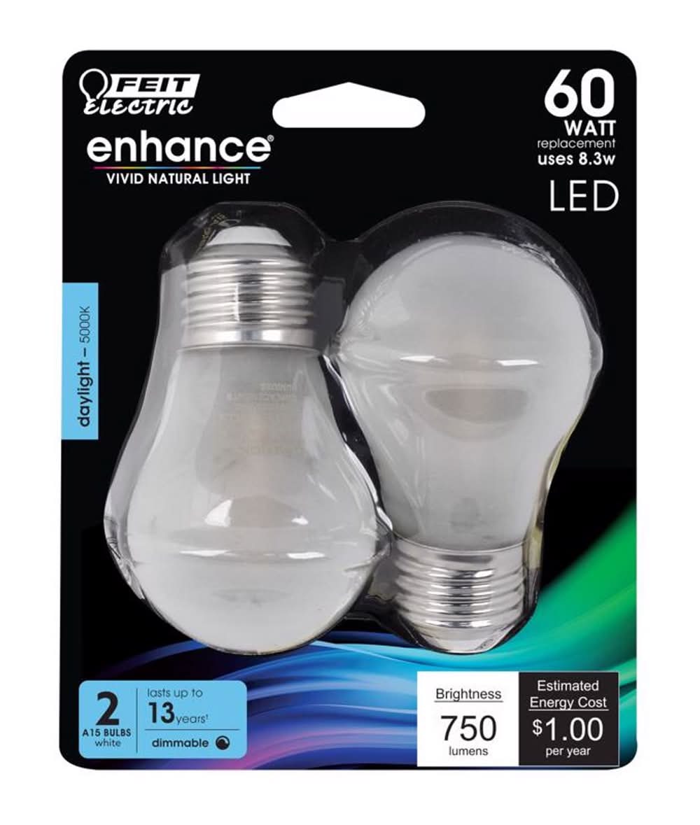 Feit Enhance A15 E26 (Medium) Filament Led Bulb Daylight 60 Watt Equivalence 2 Pk