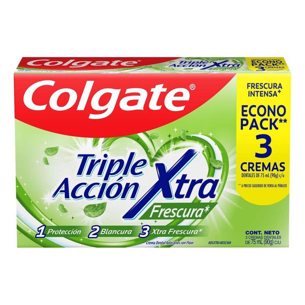 Colgate pack pasta dental triple acción xtra frescura (3 u x 90 g c/u)