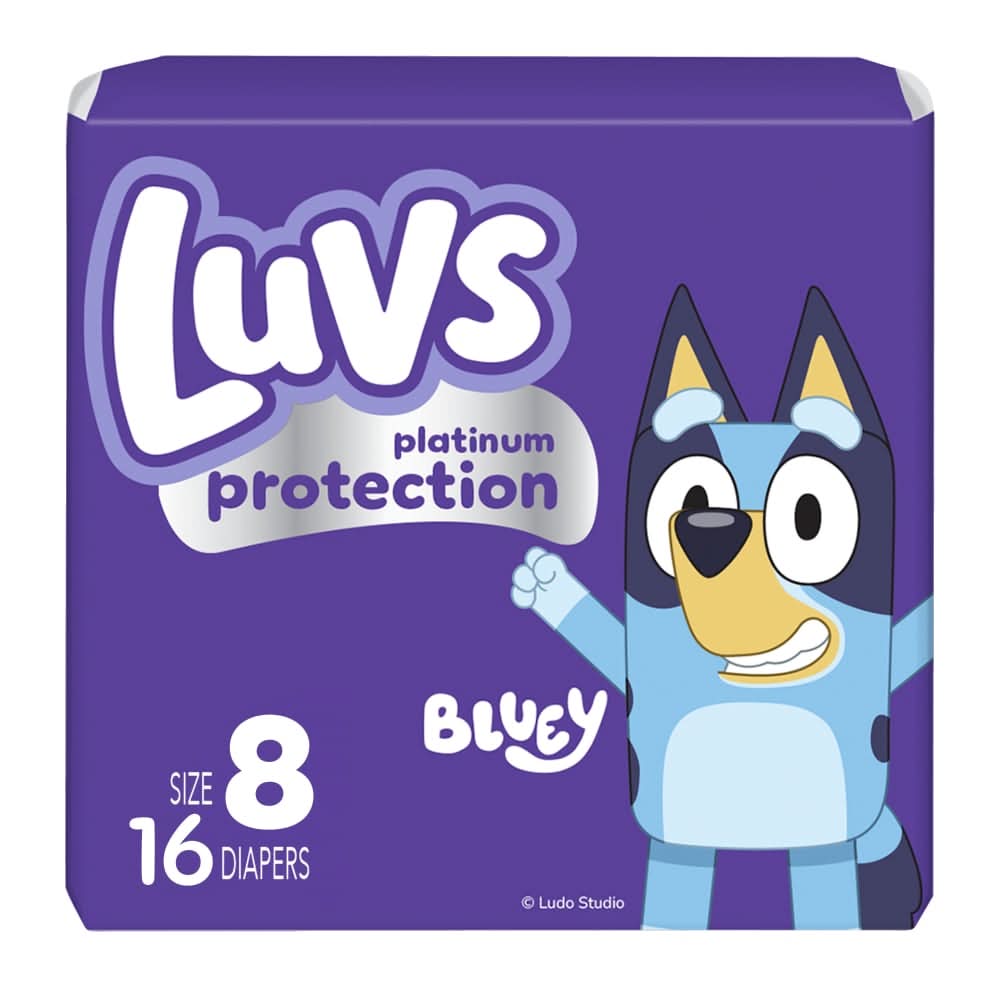 Luvs Bluey Platinum Protection Baby Diapers, 8 (16 ct)