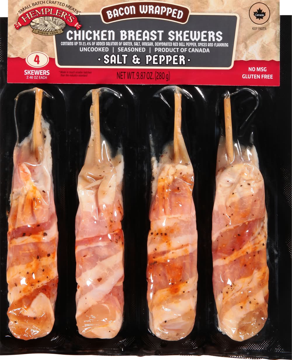 Hempler's Bacon Wrapped Salt & Pepper Chicken Breast Skewers (2.46 oz, 4 ct)