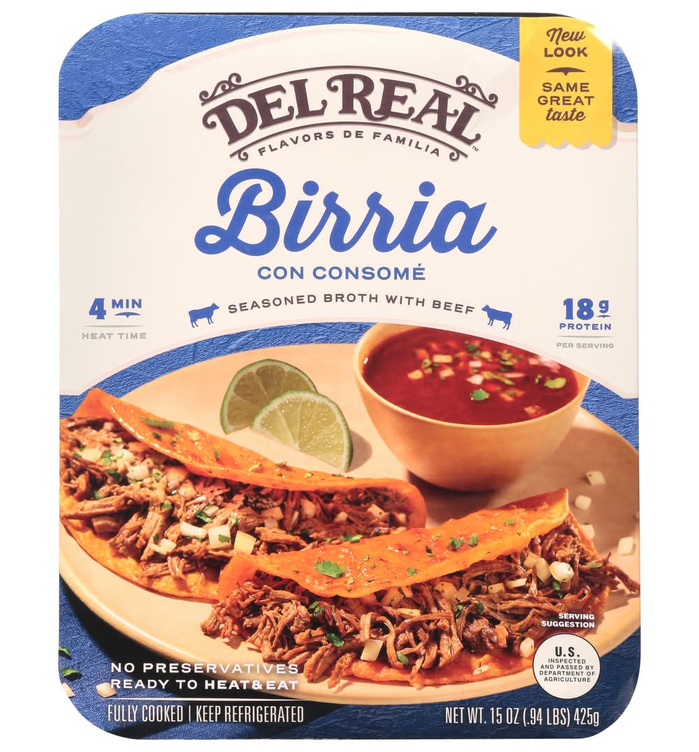 Del Real Foods Seasoned Broth With Beef, Birria (15 oz)