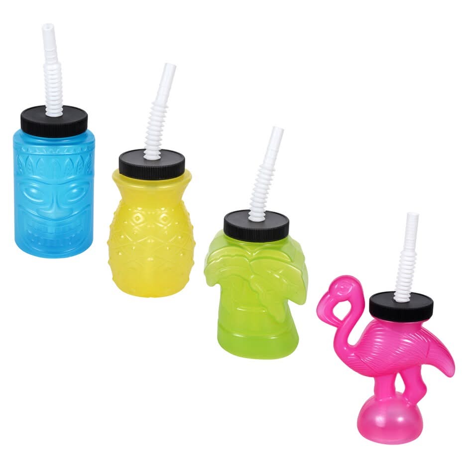 Plastic Luau Sippy Cups with Straws, 14 oz.