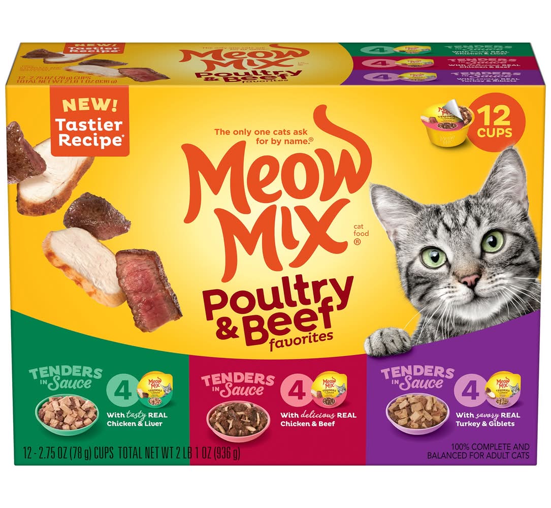 Meow Mix Tender Favorites Wet Cat Food All Ages - Variety Pack, 12 CT, 33 OZ (Size: 12 Ct)