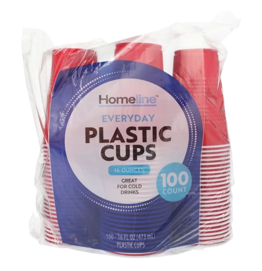 Homeline Plastic Party Cups 16 oz, Red (100 ct)