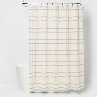 Threshold Woven Modern Plaid Shower Curtain Ivory