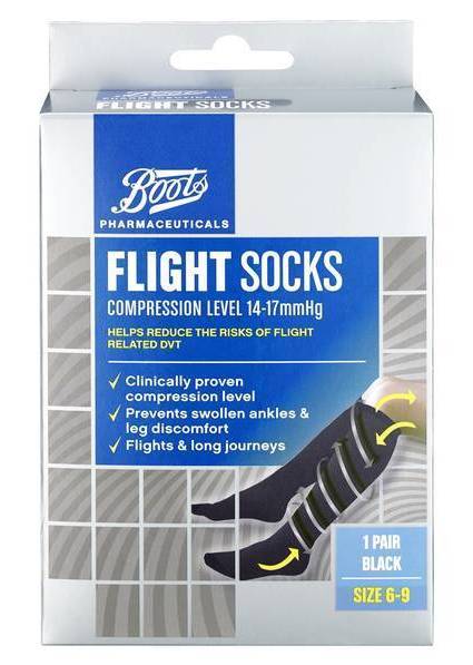 Boots 6-9, Black, Flight Socks Compression Level 14-17mmhg