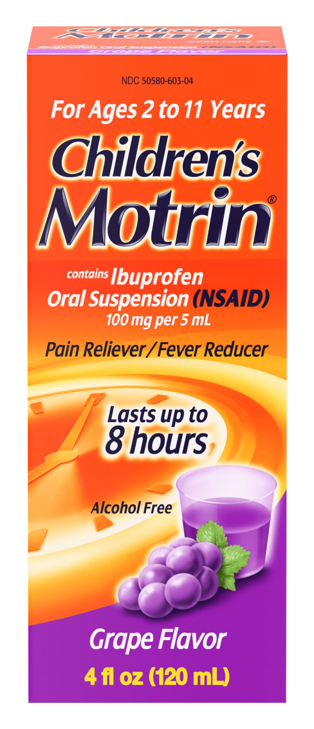 Motrin Children's Oral Suspension Pain Reliever Fever Reducer, Grape (4 fl oz)