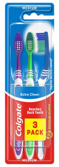 Colgate Medium, Assorted, Extra Clean Manual Toothbrush (3 pack)