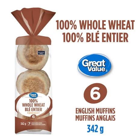 Great Value Whole Wheat English Muffins (342 g, 6 ct)
