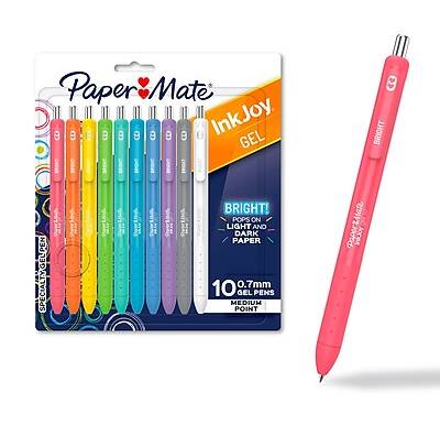 Paper Mate InkJoy Bright Retractable Gel Pen, Medium Point, 0.7mm, Assorted Bright Color Inks, 10/Pack (2173764)