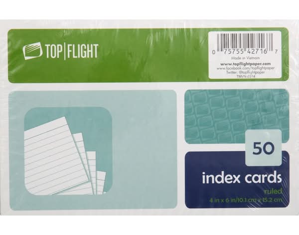 Top Flight Ruled Index Cards, 4" X 6", White (50 ct)