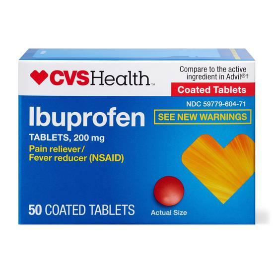 CVS Health Ibuprofen Pain Reliever & Fever Reducer (NSAID) 200 MG Coated Tablets, 50 CT