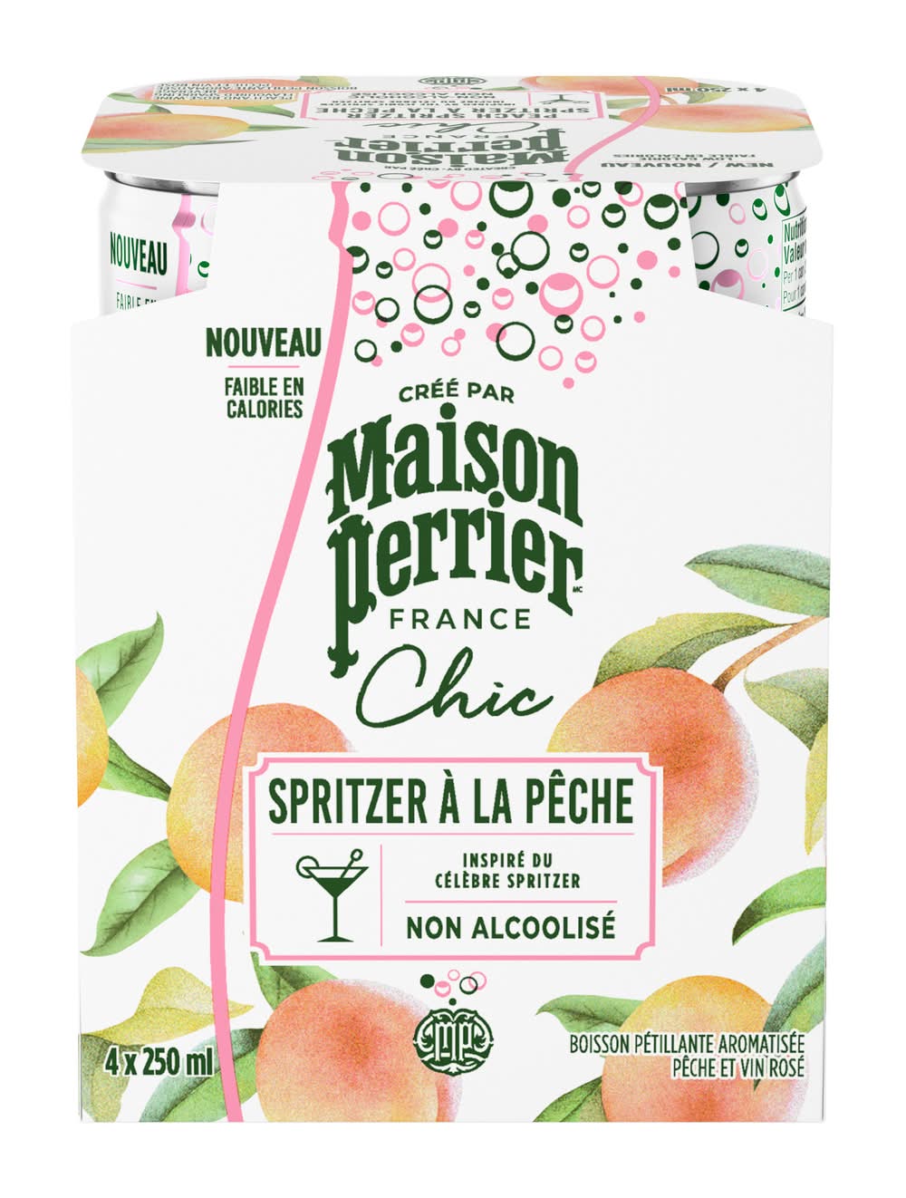 Maison perrier boisson pétillante non alcoolisée - non-alcoholic sparkling drink (4 pièces, 250 ml) (pêche - vin rosé)