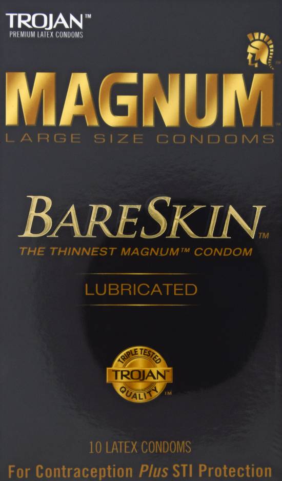 Trojan Magnum Bareskin Large Size Lubricated Latex Condoms (10 ct)