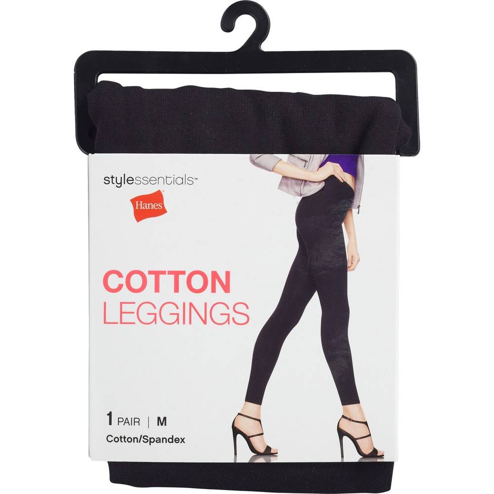 Style Essentials By Hanes Cotton Leggings, Black, M