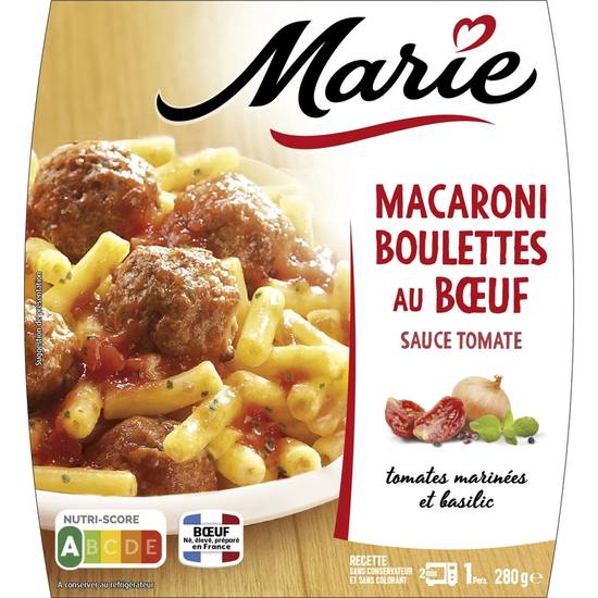 Marie Macaroni sauce tomate et boulettes au boeuf vbf 280g marie.