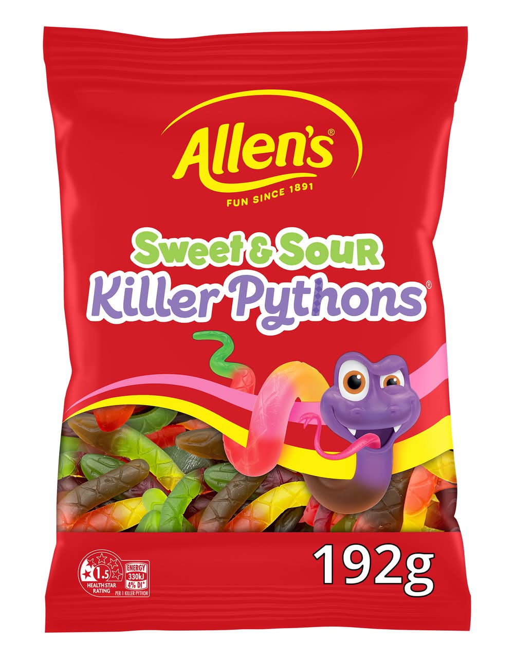 Allen's Sweet & Sour Killer Pythons Gummy Candy, Assorted (192g)