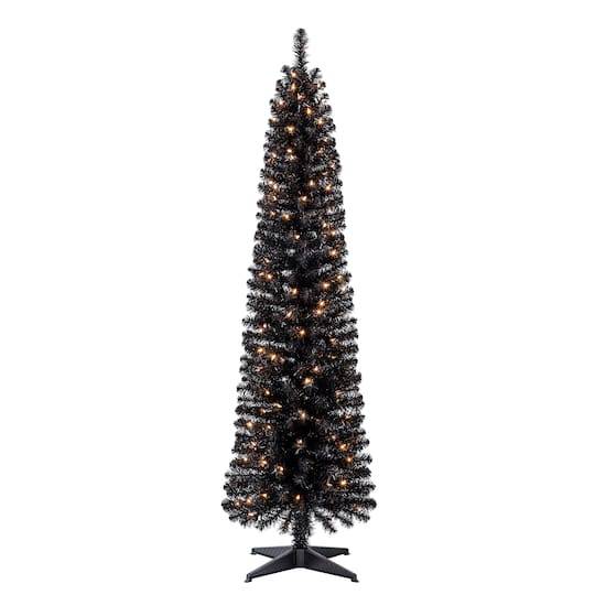 6Ft. Pre-Lit Shiny Black Pencil Tree, Clear Lights By Ashland