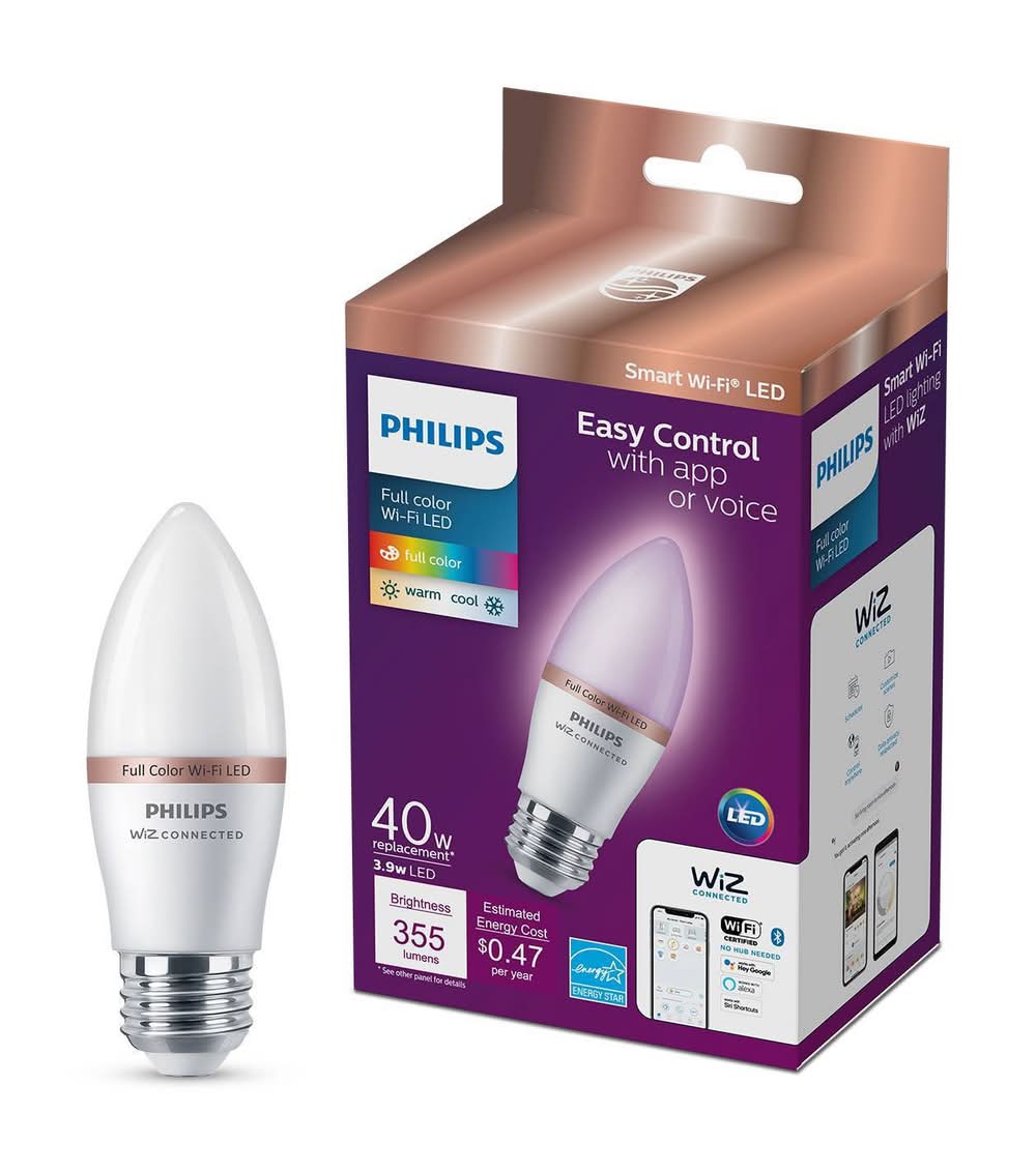 Philips 40-Watt Easy Control Led Smart Wi Fi Color Changing E12 Base Light Bulb, White