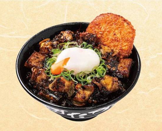 メンチカツ合盛り濃厚ブラックW牛焼肉丼