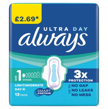 Always 1, Ultra Day Sanitary Towels Normal Wings (13 pack)
