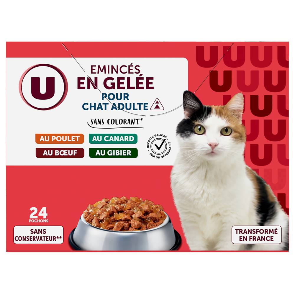 Les Produits U - U pour chat emincés en gelée viandes (24 pièces)